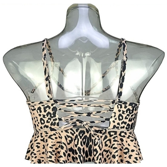 COCOSHIP Ruffled Hem Rusched Side Tankini Leopard Print Swim Suit Top Size L - Picture 3 of 12